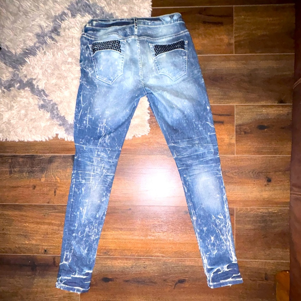 BLACK CRYSTAL ROBIN’S JEANS SKINNY ACID WASHED SIZE 30
